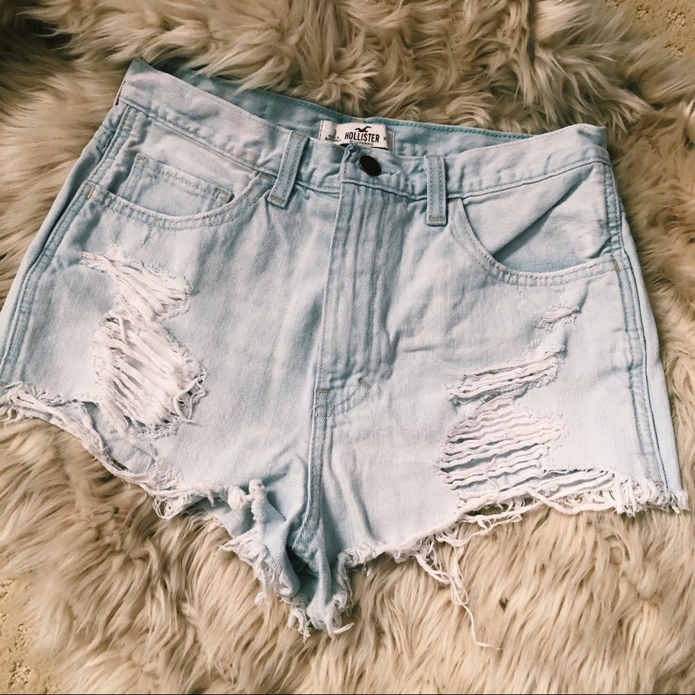 High Waisted Light Wash Distressed Shorts